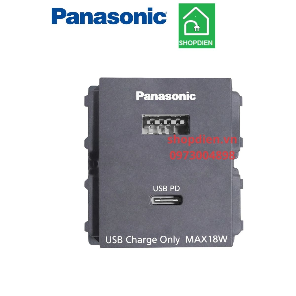 WEF14821MYH-VN Panasonic Ổ cắm USB Type A+Type C Halumie xám ánh kim USB charger