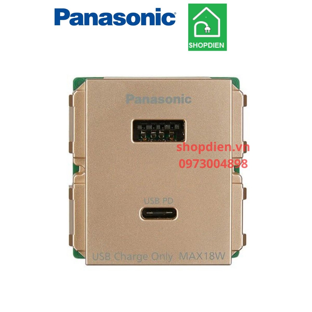 WEF14821MYZ-VN Panasonic Hạt ổ cắm USB Type A + Type C Halumie vàng ánh kim USB fast charger
