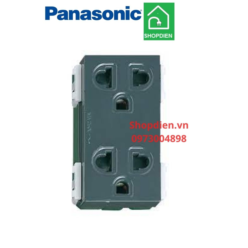 WEV1582-7H Hạt ổ cắm đôi 3 chấu màu đen Panasonic có màng che Wide Series