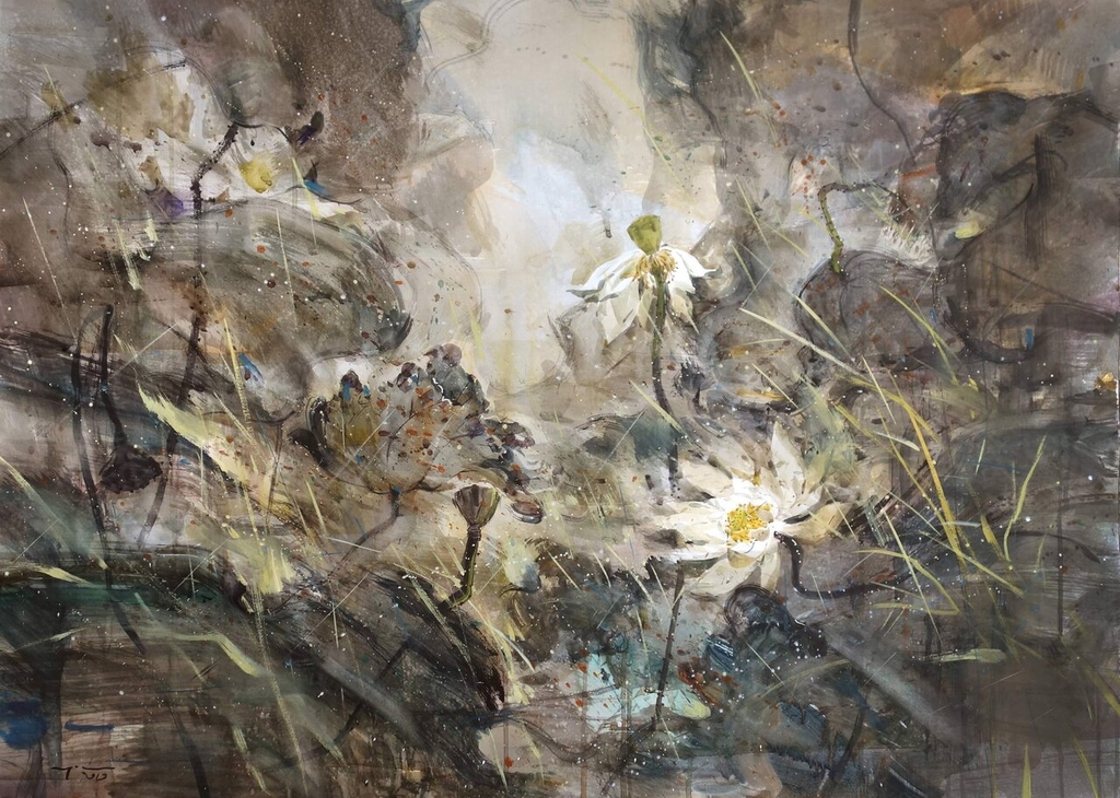 Tranh màu nước vào không gian phòng khách