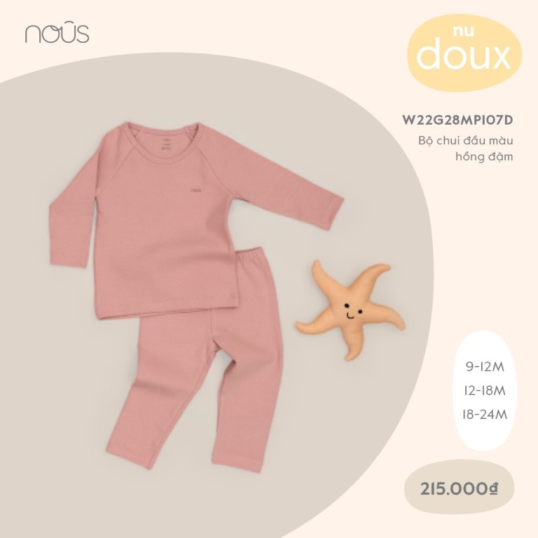 NOUS - Bộ chui đầu màu hồng đậm - Doux - 9M
