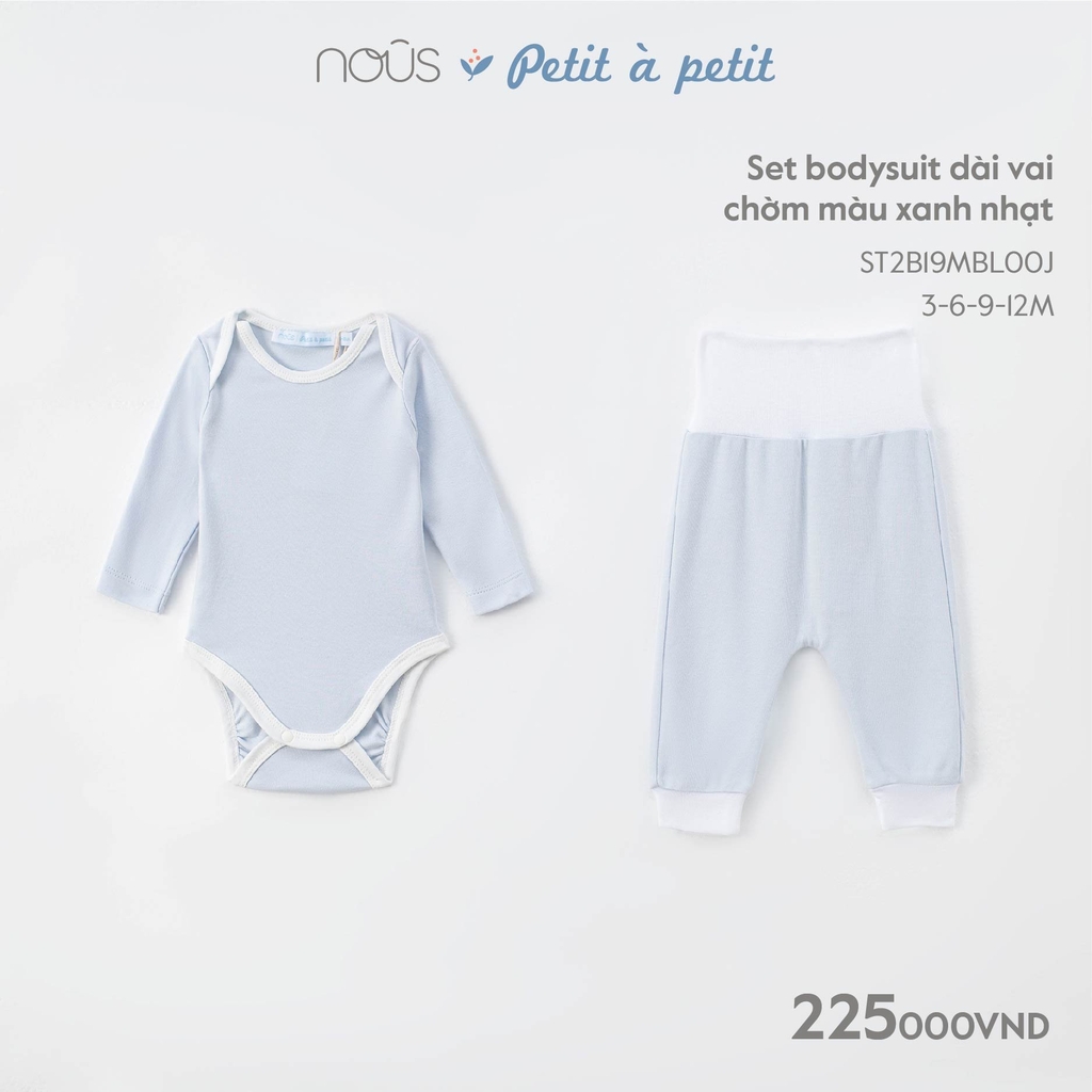 NOUS - Set bodysuit dài vai chờm màu xanh nhạt - Nu Petit - 12M