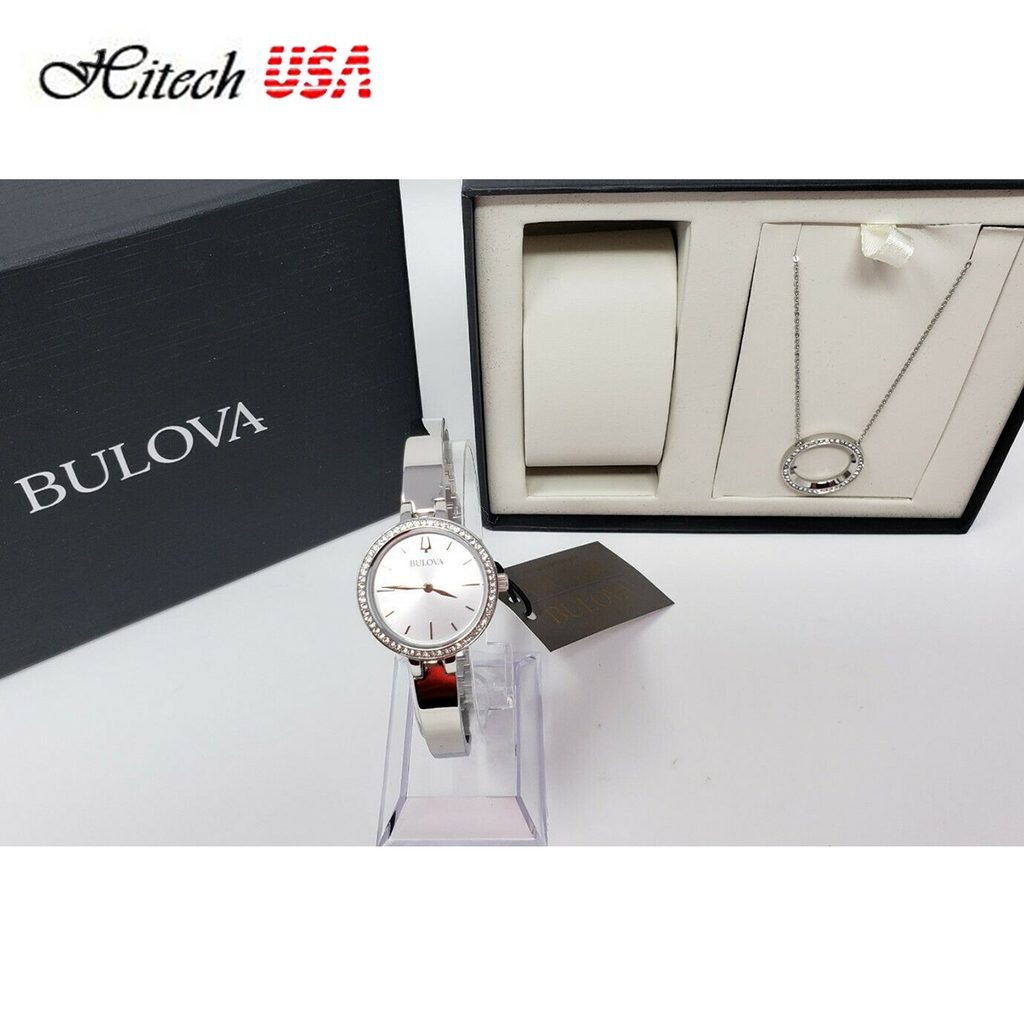 Set Đồng Hồ Bulova Nữ Và Mặt Dây Chuyền Halo Pha Lê