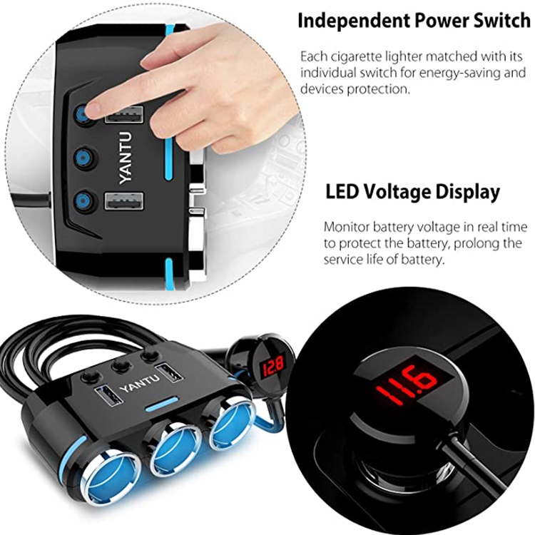 Bộ Chuyển Đổi YANTU 3 Ổ Cắm Với Màn Hình LED Hiển Thị Điện Áp Kép
