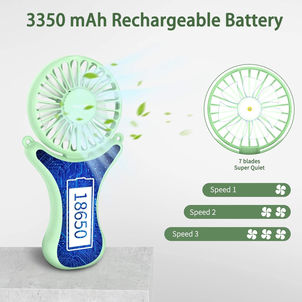 Quạt cá nhân rảnh tay OUTXE với ánh sáng nhiều màu 3350mAh