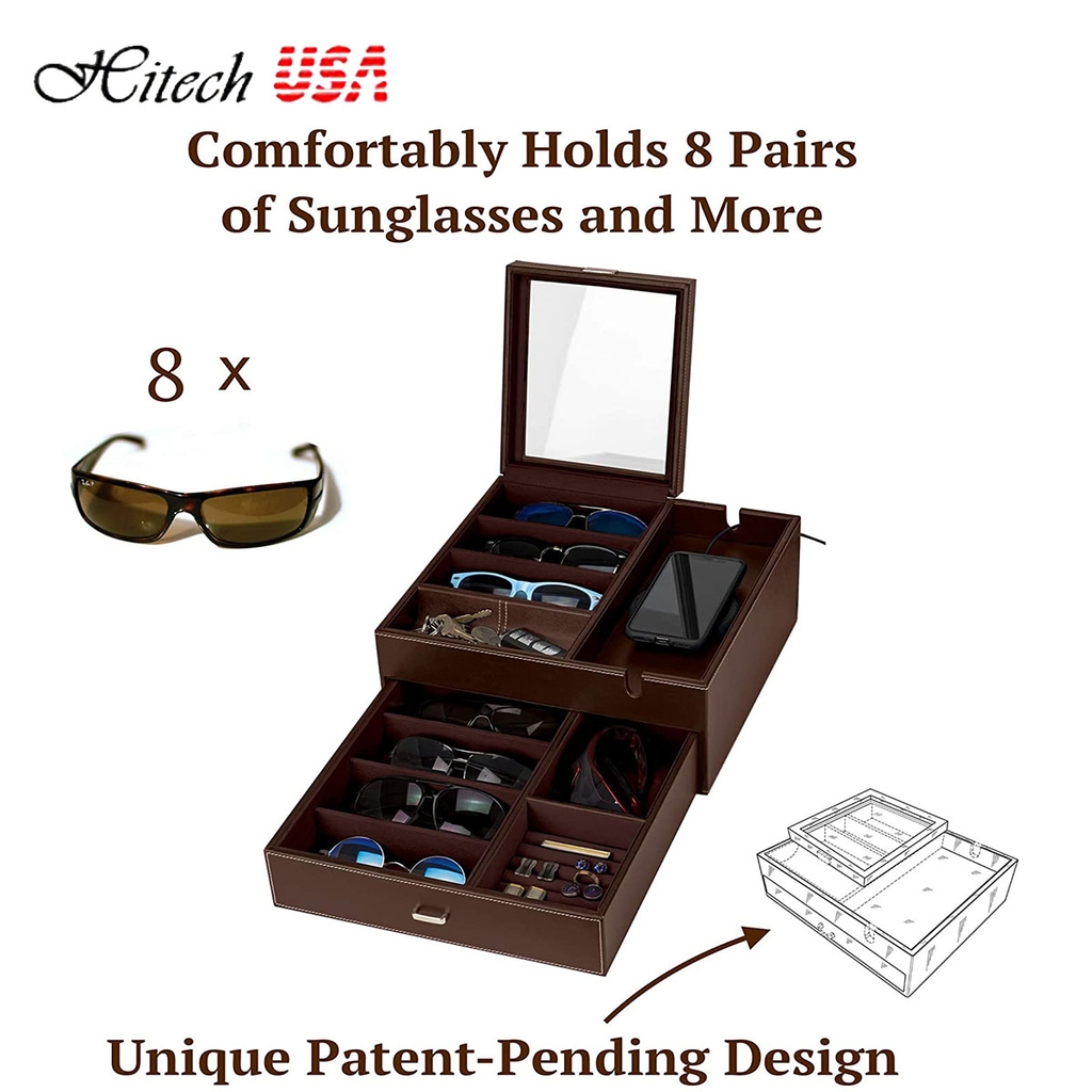 Hộp đựng phụ kiện HOUNDSBAY Lookout Glasses Organizer Storage Display Case Dresser Valet Box