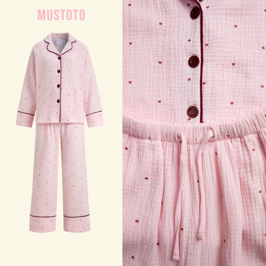 MB90 | Bộ Mặc Nhà Pijama Muslin Crepe 100% Cotton Tay Dài Quần Dài Thu Đông