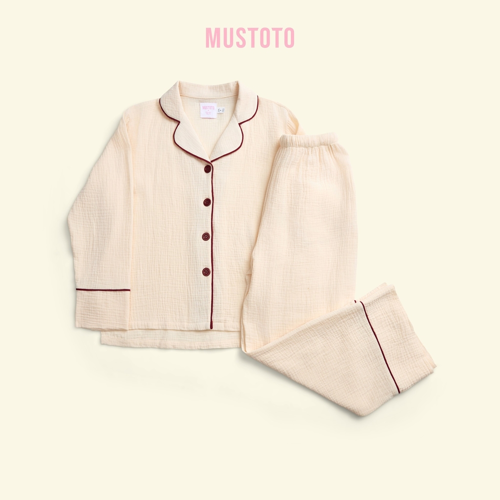 MB90 | Bộ Mặc Nhà Pijama Muslin Crepe 100% Cotton Tay Dài Quần Dài Thu Đông