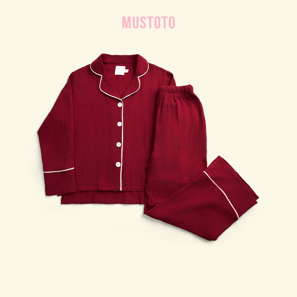 MB90 | Bộ Mặc Nhà Pijama Muslin Crepe 100% Cotton Tay Dài Quần Dài Thu Đông