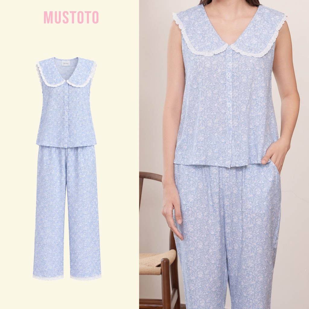 MB101 | MUSTOTO Bộ Mặc Nhà Pijama Lyocell Viền Bèo Quần Dài Thu Đông
