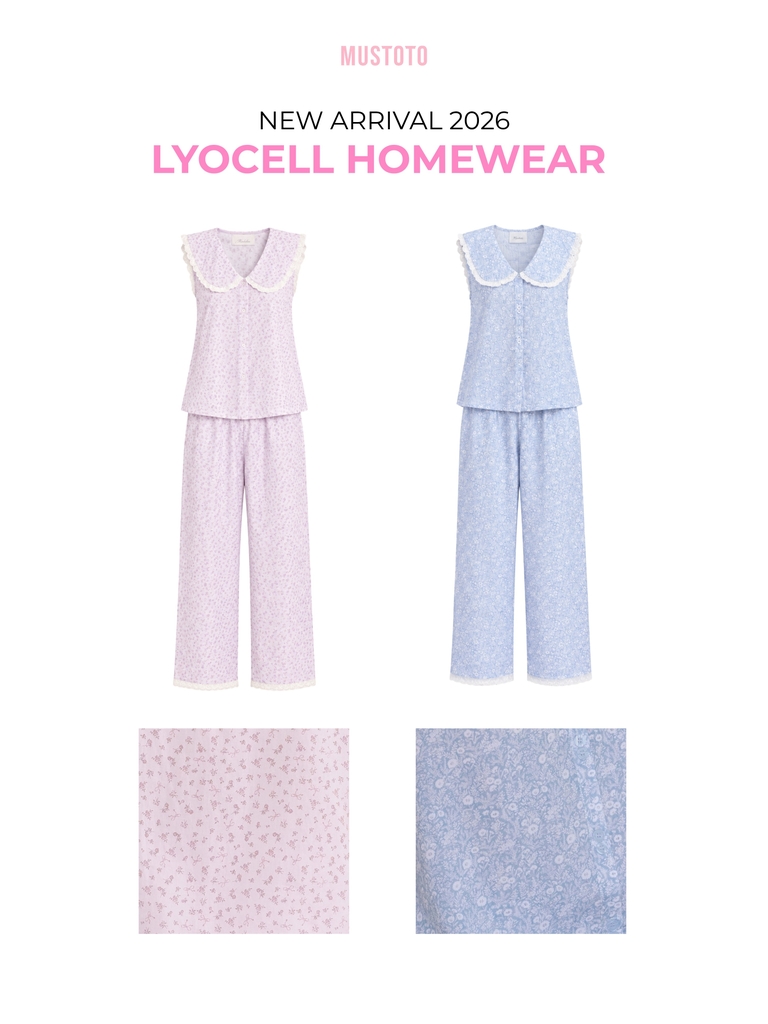 MB101 | MUSTOTO Bộ Mặc Nhà Pijama Lyocell Viền Bèo Quần Dài Thu Đông