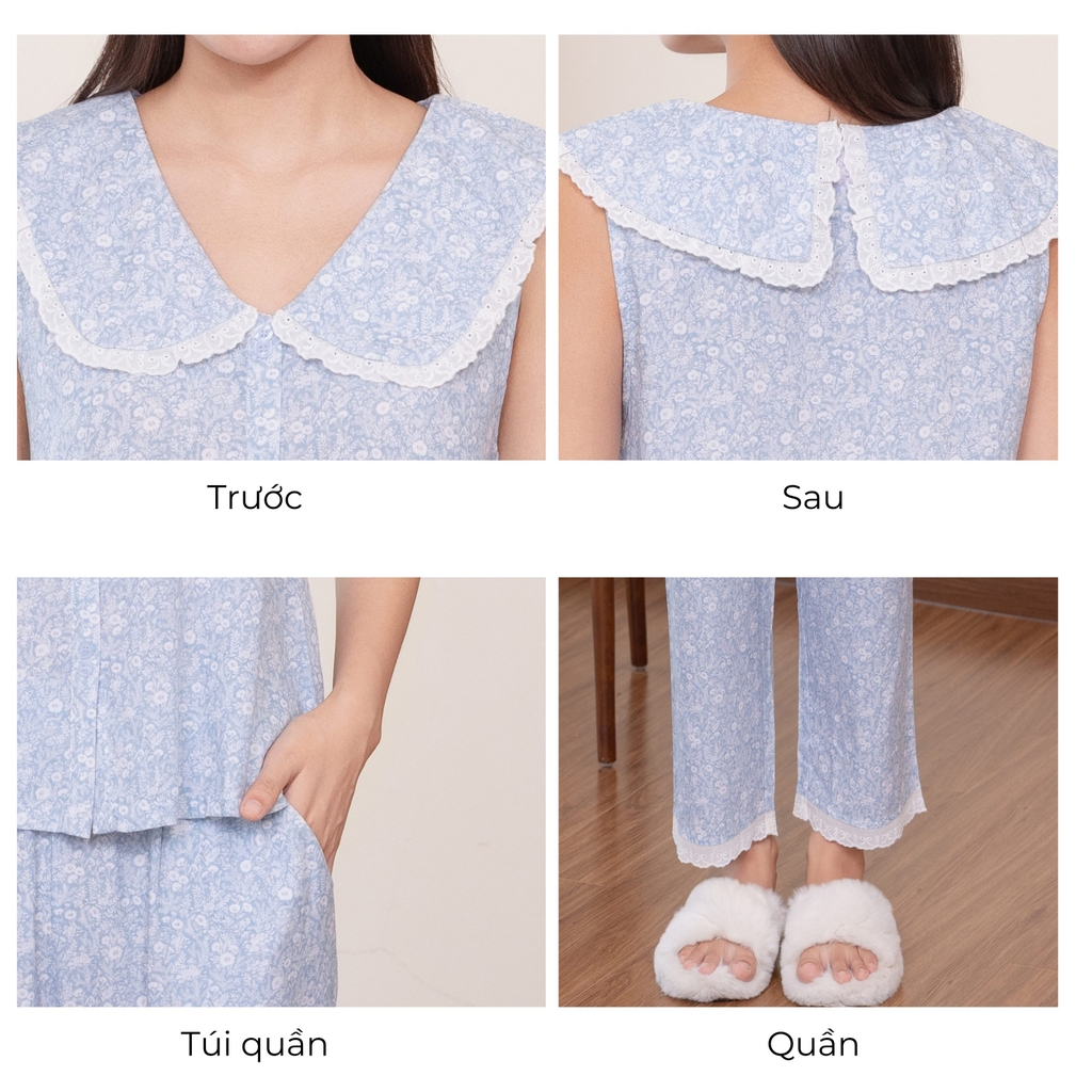 MB101 | MUSTOTO Bộ Mặc Nhà Pijama Lyocell Viền Bèo Quần Dài Thu Đông