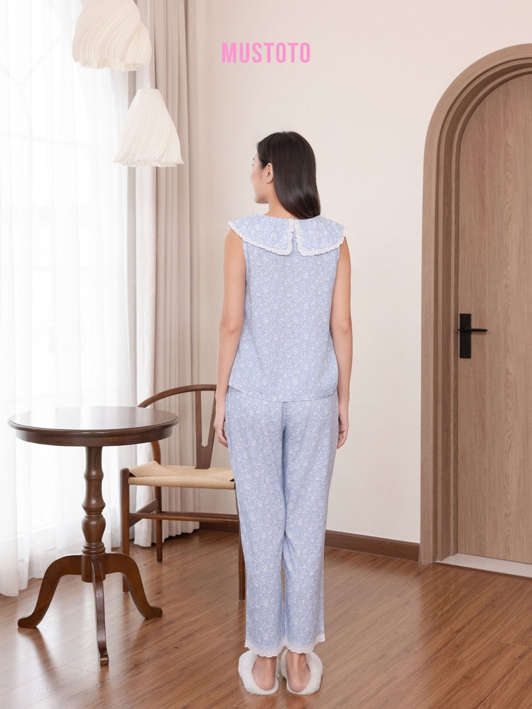 MB101 | MUSTOTO Bộ Mặc Nhà Pijama Lyocell Viền Bèo Quần Dài Thu Đông