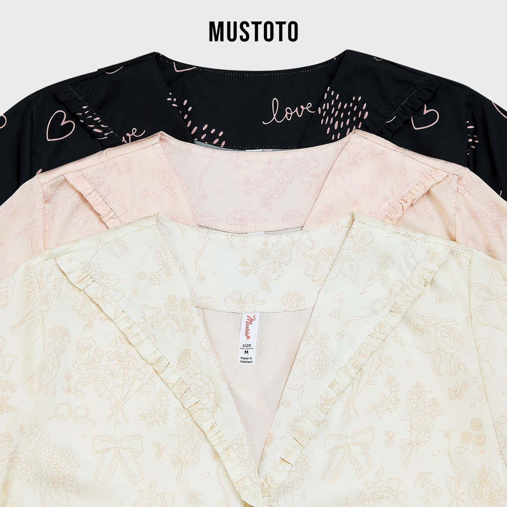 MB68 | MUSTOTO Bộ Pyjama Lụa Cao Cấp Phối Viền Bèo