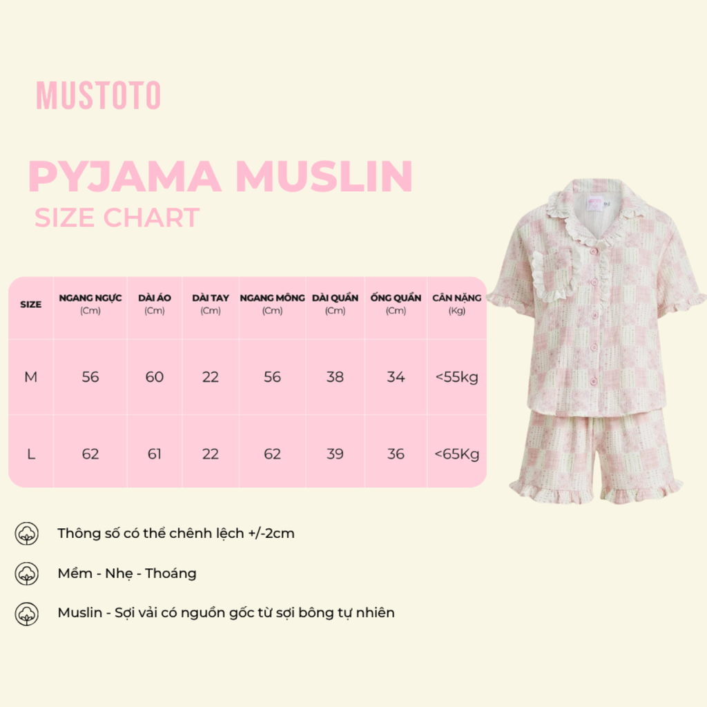 MB93 | Bộ Mặc Nhà Pijama Muslin Mềm Mát Quần Ngắn