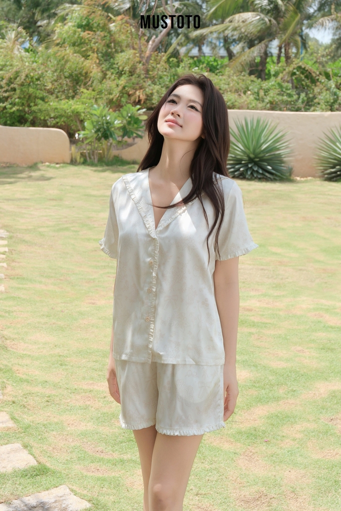 MB68 | MUSTOTO Bộ Pyjama Lụa Cao Cấp Phối Viền Bèo