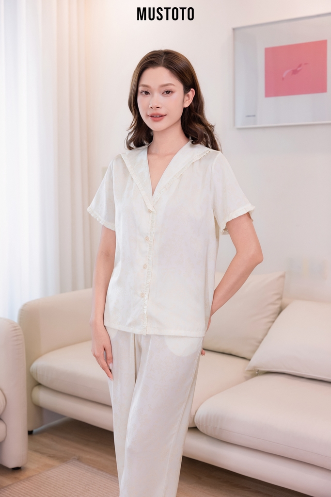 MB8201 | Bộ Mặc Nhà Phối Viền Bèo Quần Dài