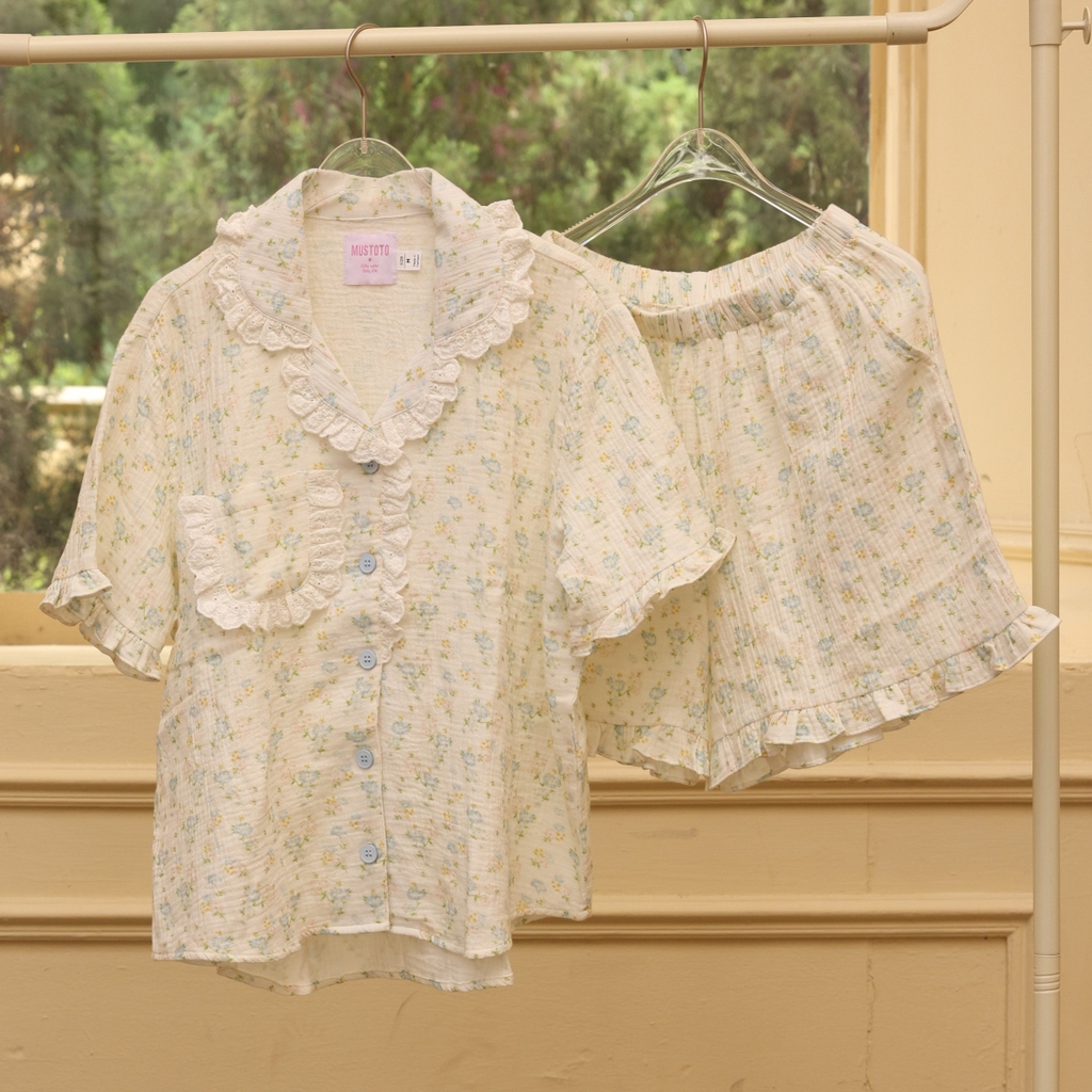 MB93 | Bộ Mặc Nhà Pijama Muslin Mềm Mát Quần Ngắn