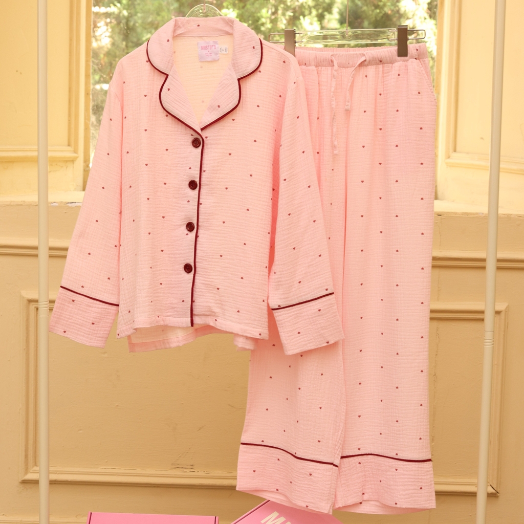 MB90 | Bộ Mặc Nhà Pijama Muslin Crepe 100% Cotton Tay Dài Quần Dài Thu Đông
