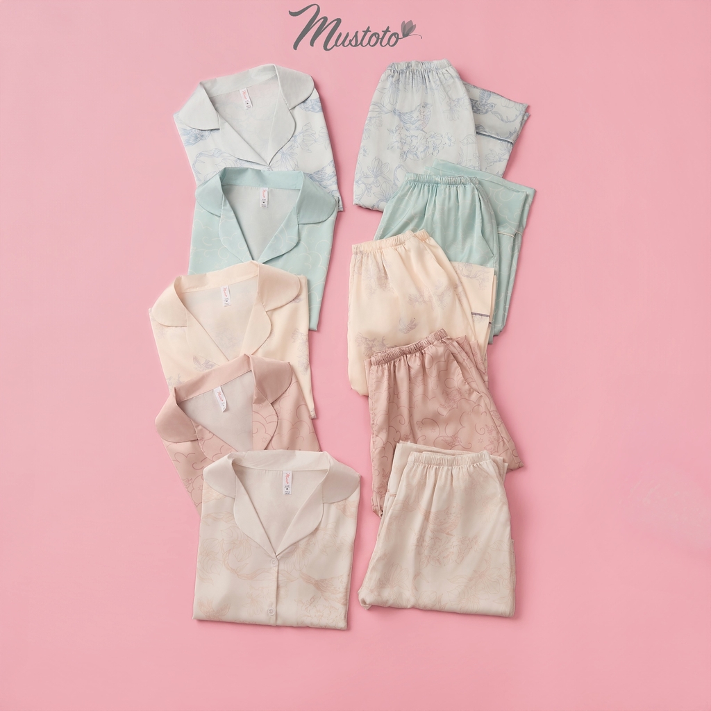 MB34 | MUSTOTO Bộ Pyjama Lụa Mặc Nhà Cao Cấp Tay Ngắn Quần Dài
