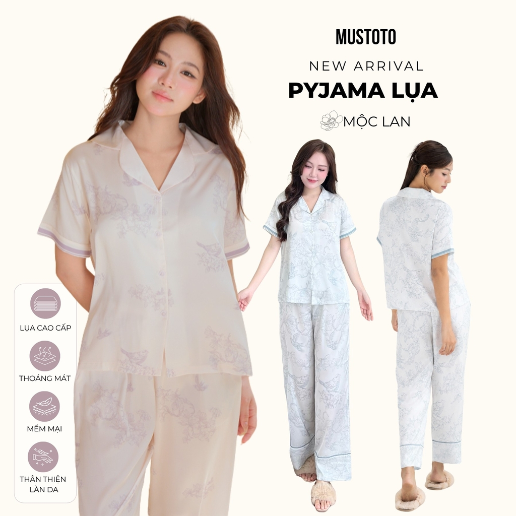 MB34 | MUSTOTO Bộ Pyjama Lụa Mặc Nhà Cao Cấp Tay Ngắn Quần Dài