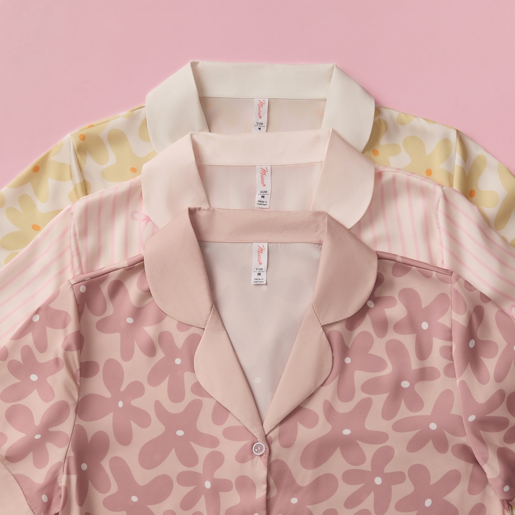 MB69 | Bộ Pyjama Lụa Mặc Nhà Cao Cấp Chấm Bi