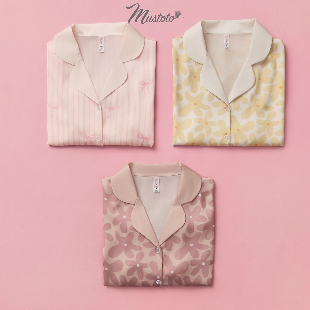 MB69 | Bộ Pyjama Lụa Mặc Nhà Cao Cấp Chấm Bi