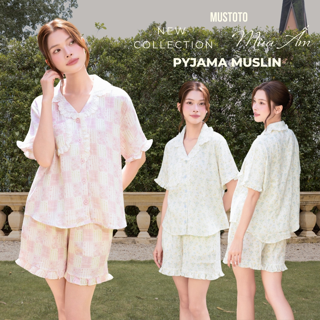MB93 | Bộ Mặc Nhà Pijama Muslin Mềm Mát Quần Ngắn