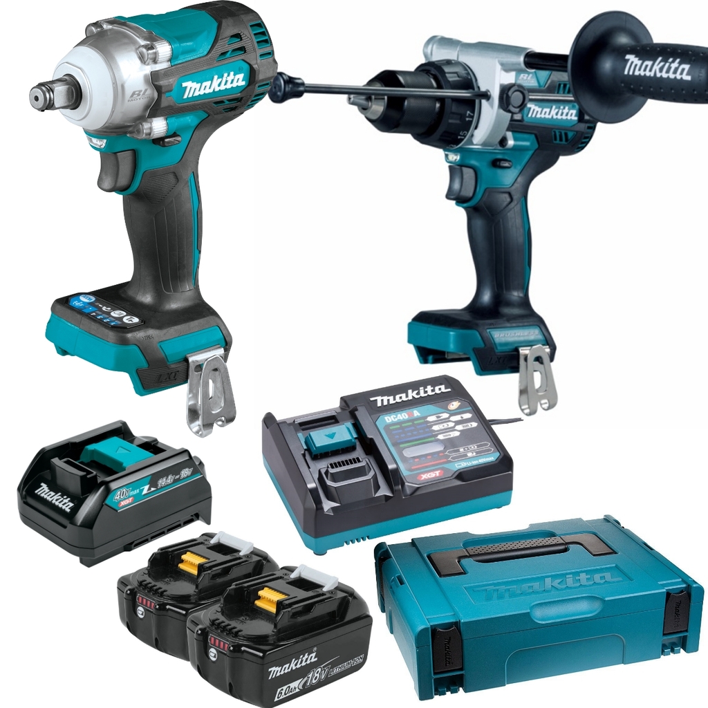 BỘ SẢN PHẨM DLX2419JX2 (DTW300+DHP486+ADP10+BL1860B*2+DC40RA+THÙNG MAKPAC) DÙNG PIN 18V MAKITA - HÀNG CHÍNH HÃNG