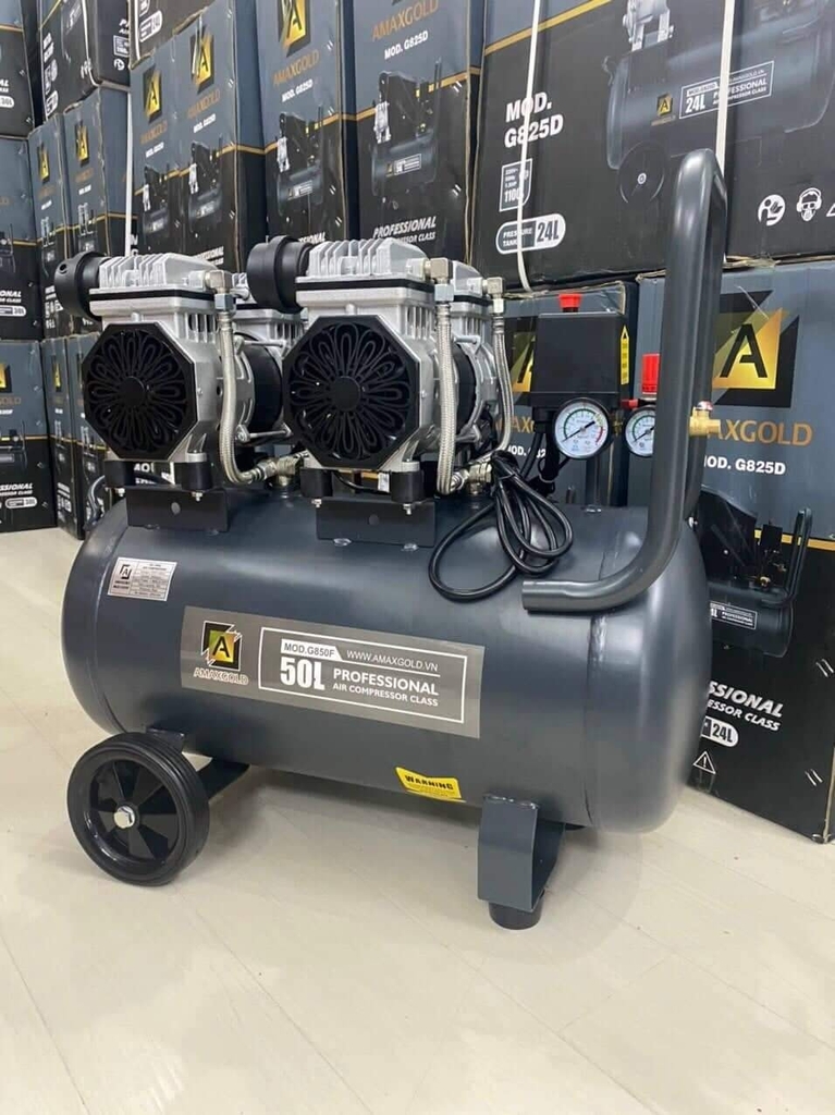 MÁY NÉN KHÍ KHÔNG DẦU 50L 2.5HP 4 PÍT TÔNG AMAXGOLD G850F