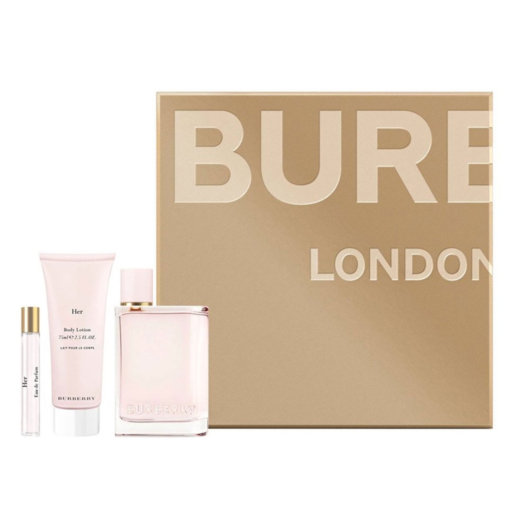 Gift Set Burberry Her Eau de Parfum 3pcs (EDP 100ml & Dưỡng da 75ml & EDP  7,5ml ) Her&Him Perfume