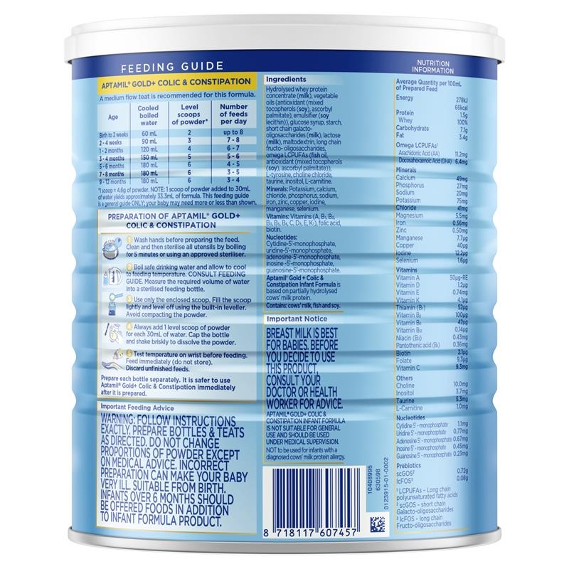 Sữa Aptamil Gold Plus Úc chống táo bón khó tiêu Anti Colic & Constipation 900g dành cho trẻ từ 0