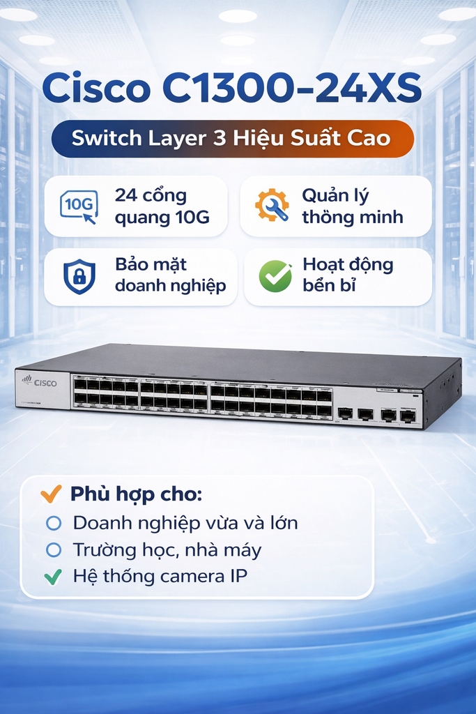 Cisco Catalyst 1300-24XS – 24-poorts Managed Switch, Energiezuinig, Compact Ontwerp