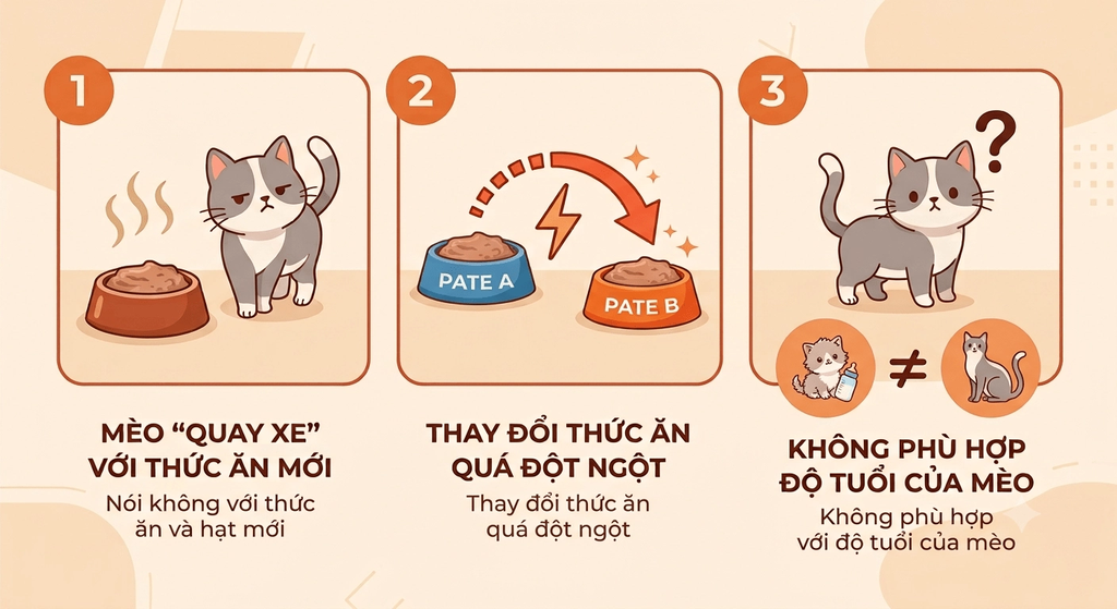 3 nguyên nhân mèo bỏ ăn pate