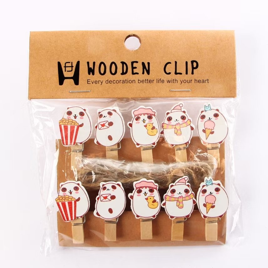 Kẹp Gỗ Kèm Dây Treo ( 10 kẹp/vỉ ) - nhà sách hồng bách