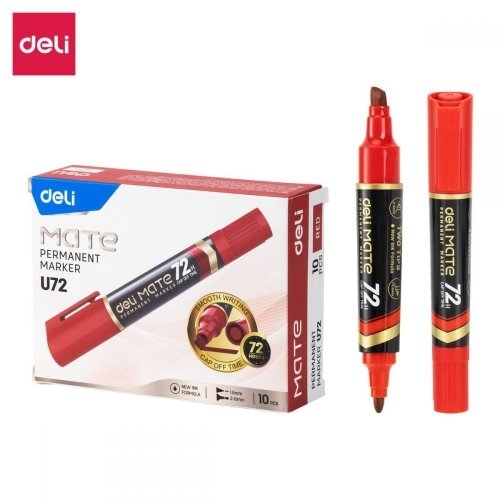 Bút dạ dầu 2 đầu màu đỏ Deli EU72-RD - nha sach hong bach