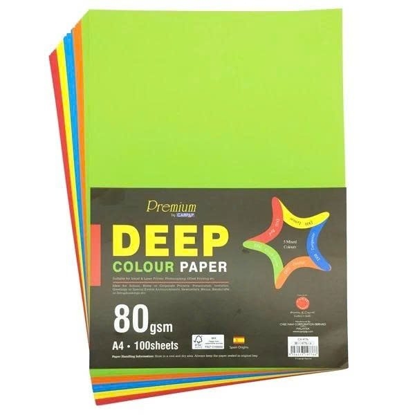 Tập bìa màu CA4476 rực Deep Colour A4 100 tờ 5 màu lẫn 80gsm - nha sach hong bach