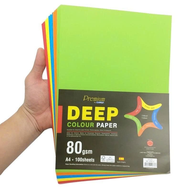 Tập bìa màu CA4476 rực Deep Colour A4 100 tờ 5 màu lẫn 80gsm - nha sach hong bach
