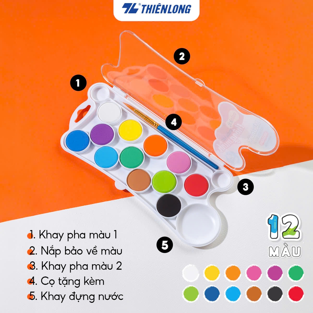 Màu nước nén Colokit Waco C001- 12 màu - Nhà Sách Hồng Bách.