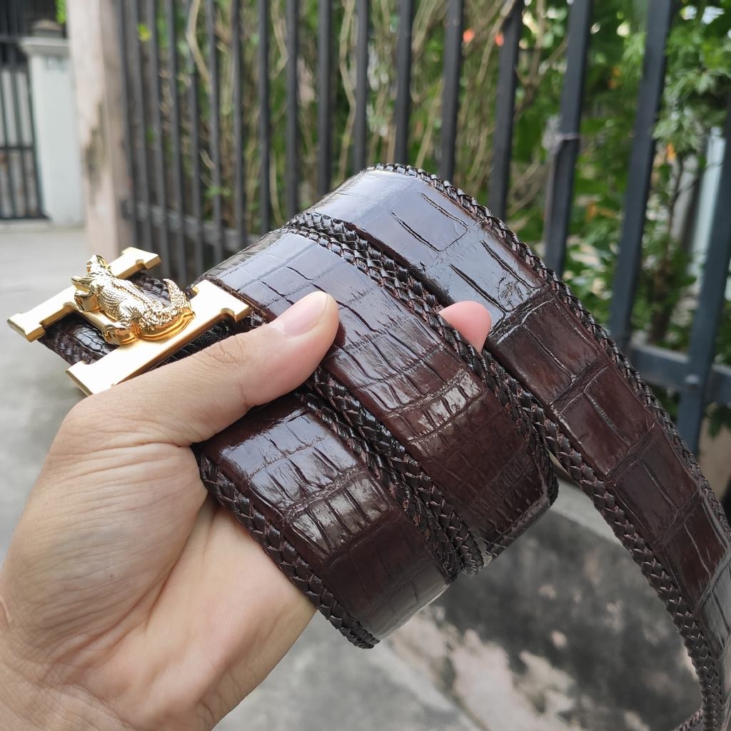 Dây nịt da bụng cá sấu liền tấm 4cm [Đầu Khóa Chữ H Thép Không Gỉ Cao Cấp]