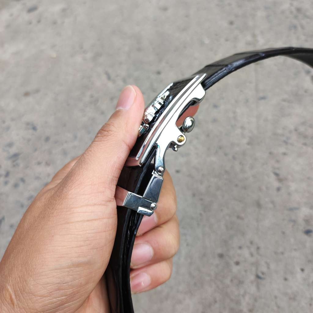 Thắt lưng liền nguyên tấm da bụng cá sấu N29D1 (Mặt trắng)