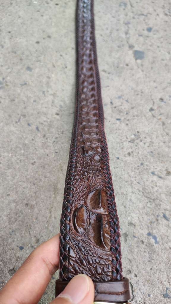 Thắt lưng da cá sấu nam [PHIÊN BẢN DÂY LIỀN 4.0 CAO CẤP] đan viền thủ công rất đẹp! N53N_V (mặt vàng)