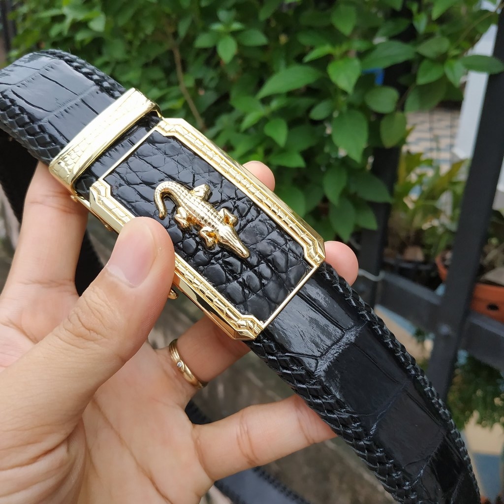 Thắt Lưng Cá Sấu Liền Đan Viền Thủ Công N33D