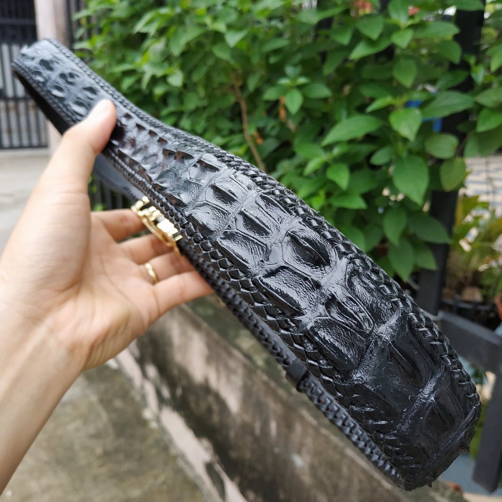 Thắt Lưng Cá Sấu Liền Đan Viền Thủ Công N33D