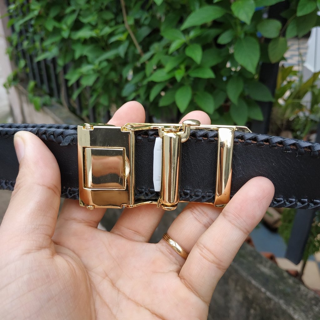 Thắt Lưng Cá Sấu Liền Đan Viền Thủ Công N33D