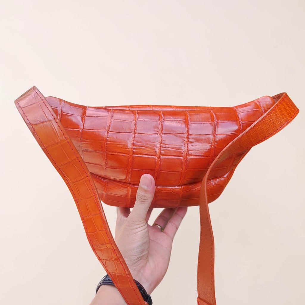 Túi đeo bụng Da cá sấu Loại Dày phình to Đựng nhiều đồ. Phiên bản Vàng bò đẹp Nổi bật!