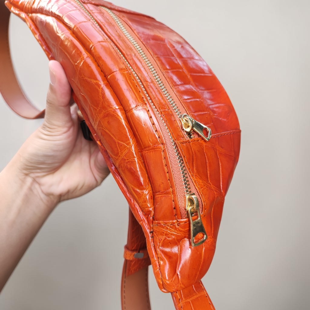 Túi đeo bụng Da cá sấu Loại Dẹp gọn gàng. Phiên bản Vàng bò đẹp Nổi bật!
