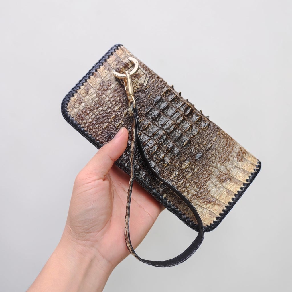 Ví cá sấu cầm tay 1 khóa. Da cá sấu Nguyên Thủy đan viền ĐẸP ĐÚNG CHẤT!