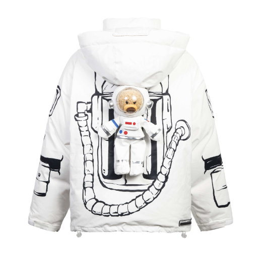 13De Marzo Astronaut Teddy Bear Painted Down Jacket White