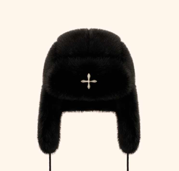 SMFK Compass Cross Winter Faux Fur Hat In Black